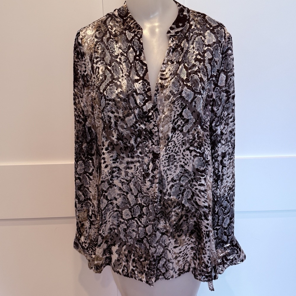 Alice+Olivia Amos Snakeskin Burnout Tunic Semi Sheer Black &Silver Womens MED‎